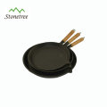 Wood Handle Flat Bottom Cast Iron Fry Pan